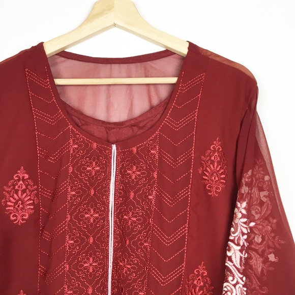 Long Sleeve Embellished Red Dress L - Picture 8 of 8